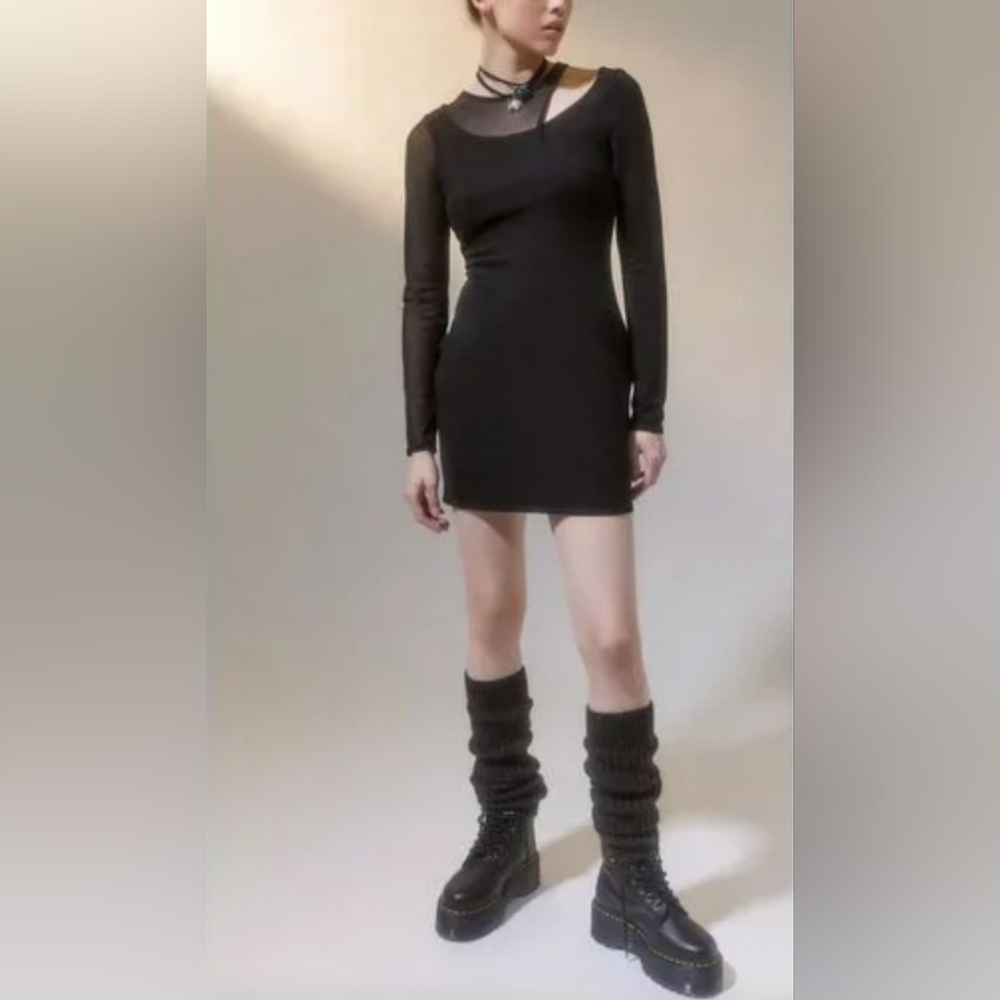 OU Urban‎ Outfitters Bruna Mesh Layered Mini Dress Bodycon Medium Black